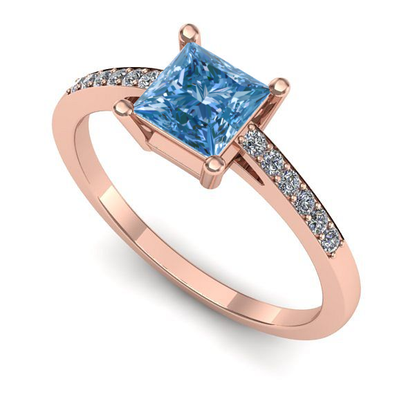 Inel din aur roz cu diamant de laborator albastru