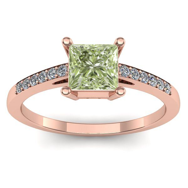 Inel logodna cu diamant de laborator verde patrat