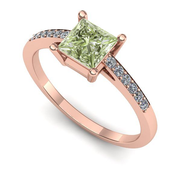 Inel de logodna din aur roz cu diamant de laborator verde