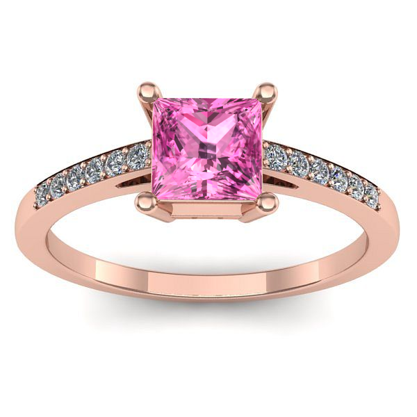 Inel cu safir roz patrat