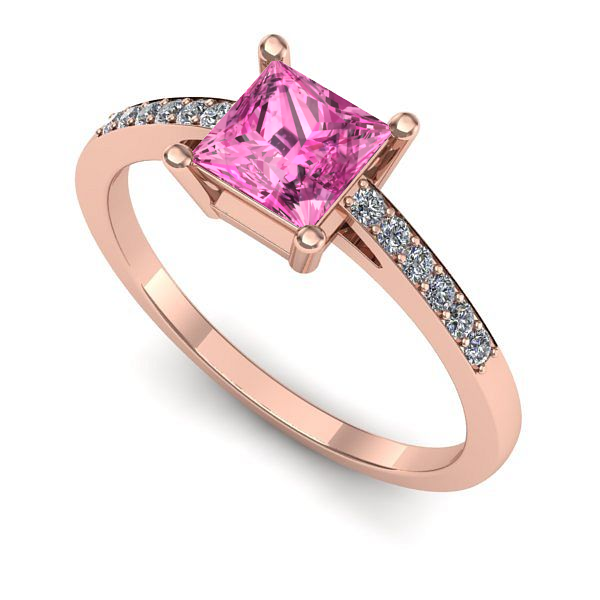 Inel logodna din aur roz cu safir roz