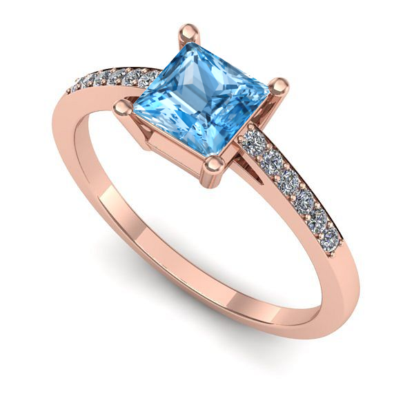 Inel logodna din aur roz cu topaz blue