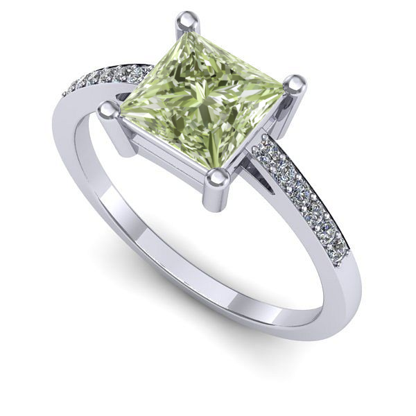 Inel logodna din aur alb cu diamant de laborator verde