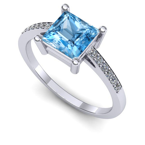 Inel logodna din aur alb cu topaz blue