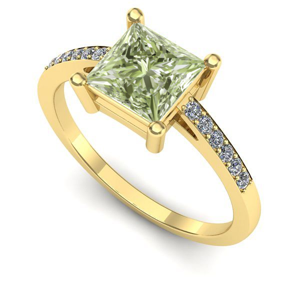 Inel din aur galben cu diamant de laborator verde