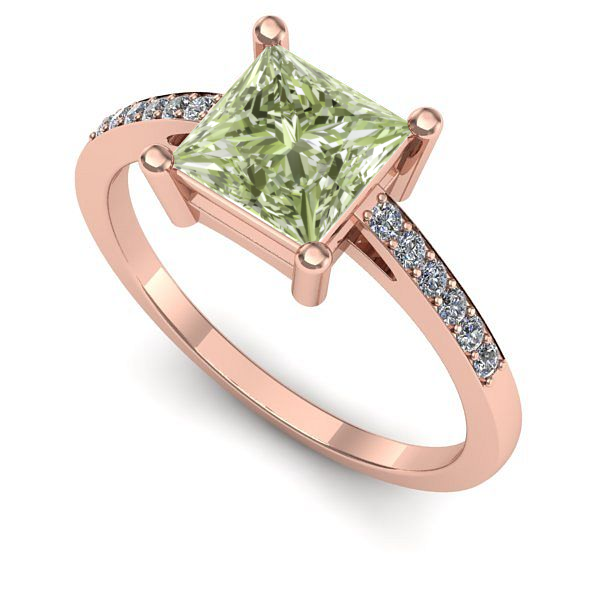 Inel de logodna din aur roz cu diamant de laborator verde