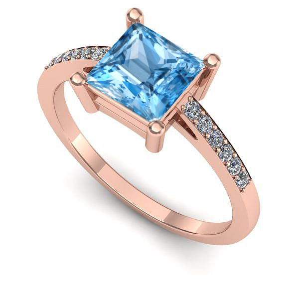 Inel logodna din aur roz cu topaz blue