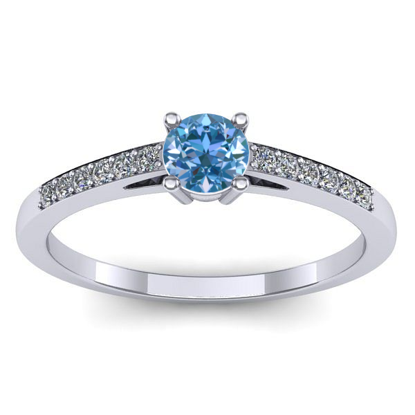 Inel de logodna cu diamant de laborator albastru rotund