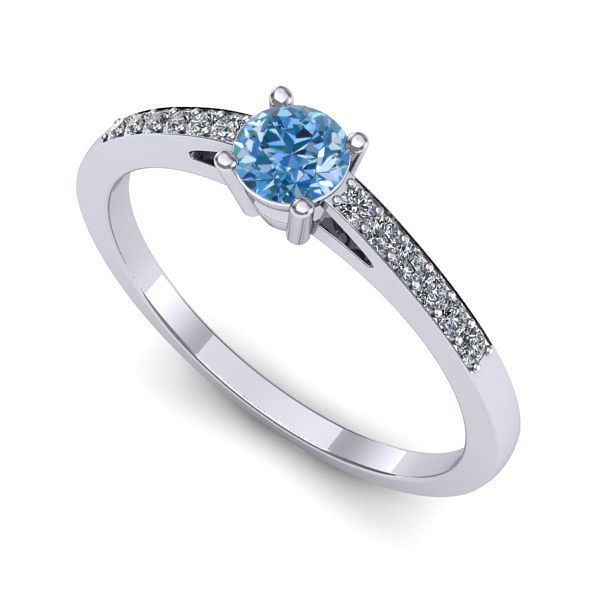 Inel de logodna din aur alb cu diamant de laborator albastru