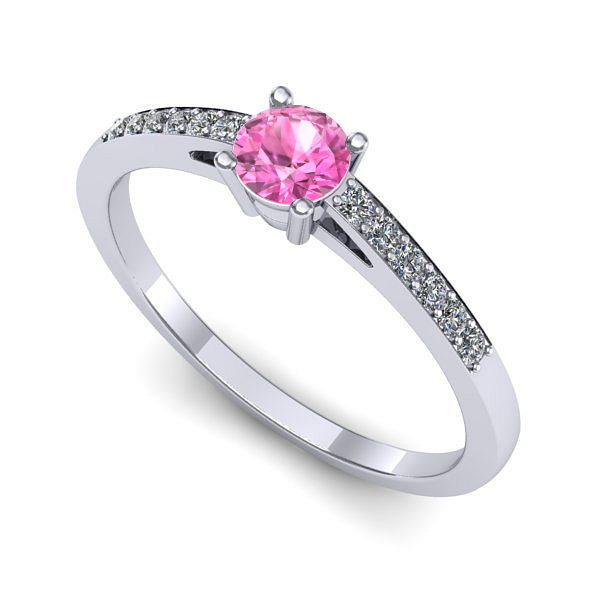 Inel logodna din aur alb cu safir roz