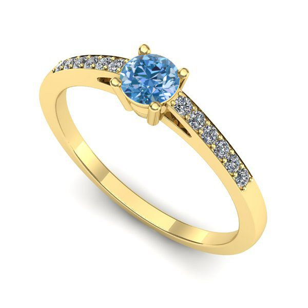 Inel de logodna din aur galben cu diamant de laborator albastru
