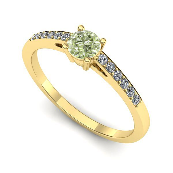 Inel de logodna din aur galben cu diamant de laborator verde