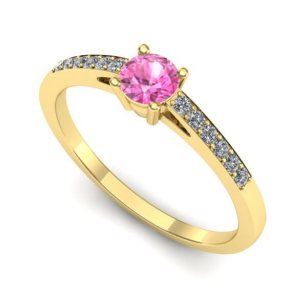 Inel logodna din aur galben cu safir roz