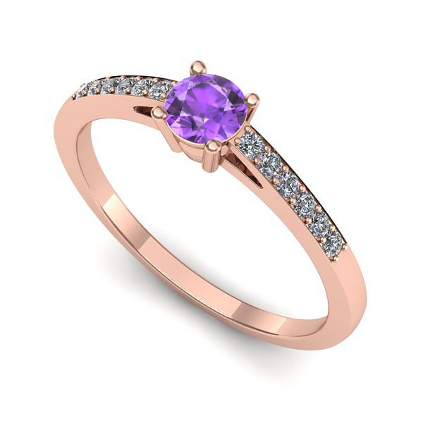 Inel de logodna din aur roz cu ametist