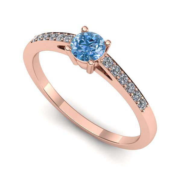 Inel de logodna din aur roz cu diamant de laborator albastru