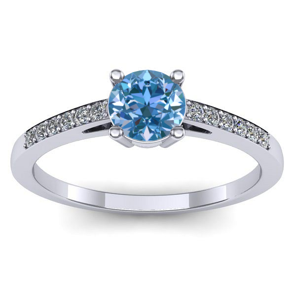 Inel logodna cu diamant de laborator albastru rotund