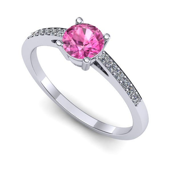 Inel de logodna din aur alb cu safir roz