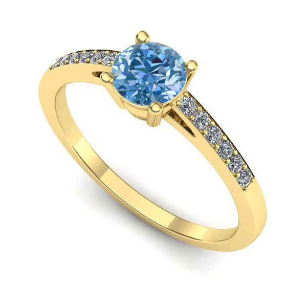 Inel din aur galben cu diamant de laborator albastru
