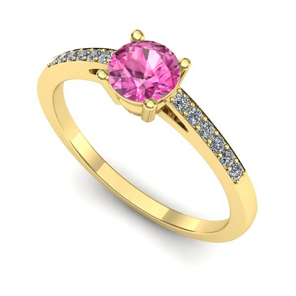 Inel logodna din aur galben cu safir roz