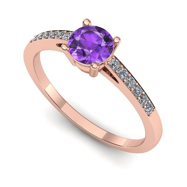 Inel logodna din aur roz cu ametist