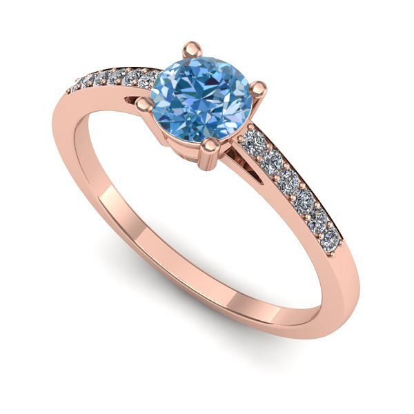 Inel logodna din aur roz cu diamant de laborator albastru