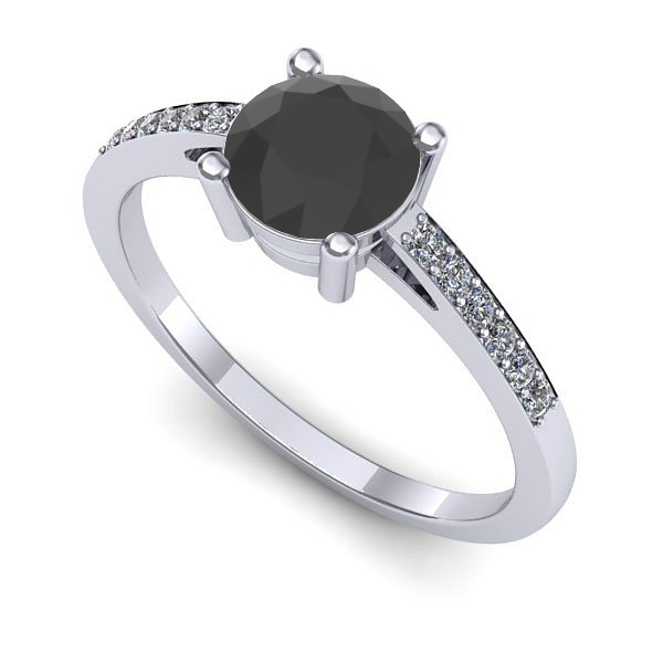 Inel logodna din aur alb cu diamant negru