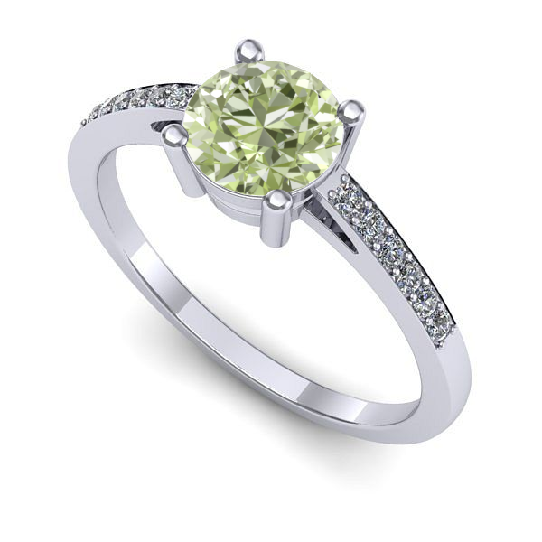Inel de logodna din aur alb cu diamant de laborator verde