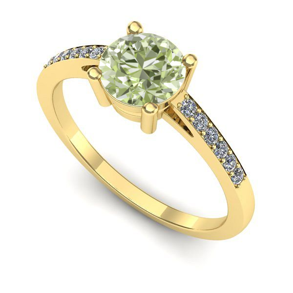 Inel de logodna din aur galben cu diamant de laborator verde