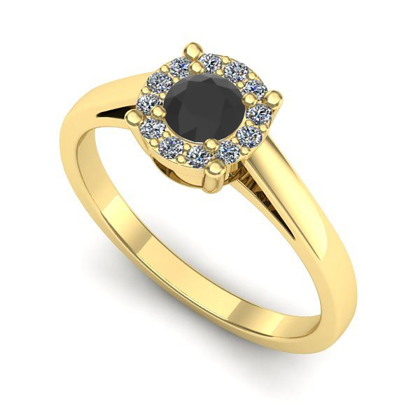 Inel de logodna din aur galben cu diamant negru