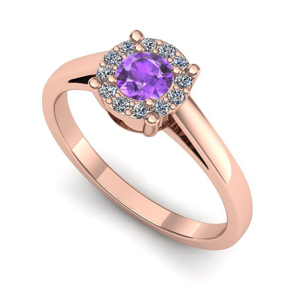 Inel de logodna din aur roz cu ametist