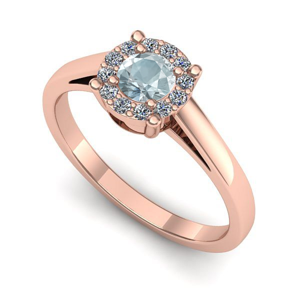 Inel de logodna din aur roz cu aquamarin