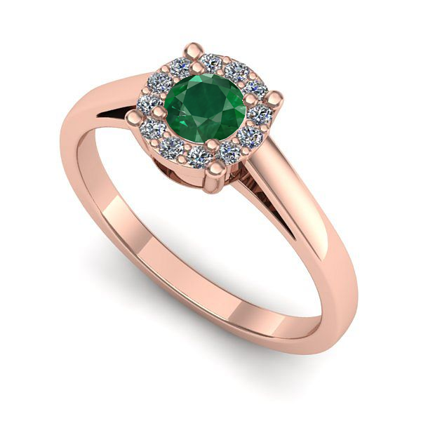 Inel logodna din aur roz cu smarald