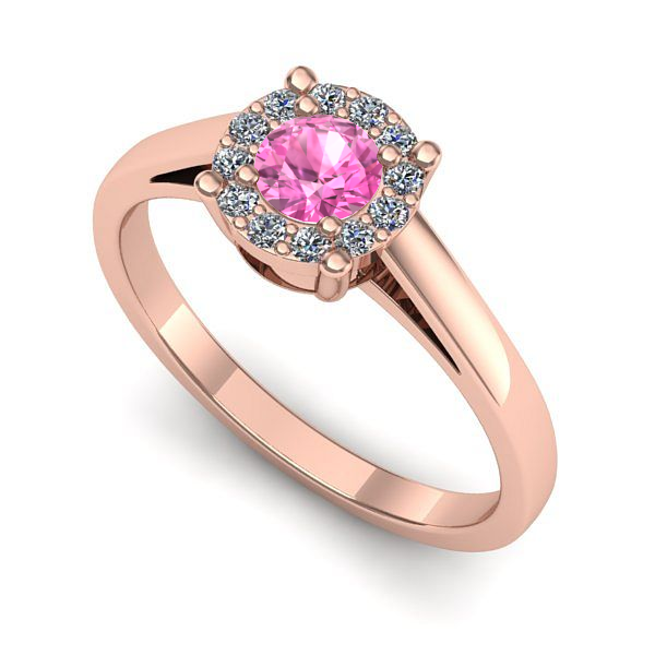 Inel de logodna din aur roz cu safir roz