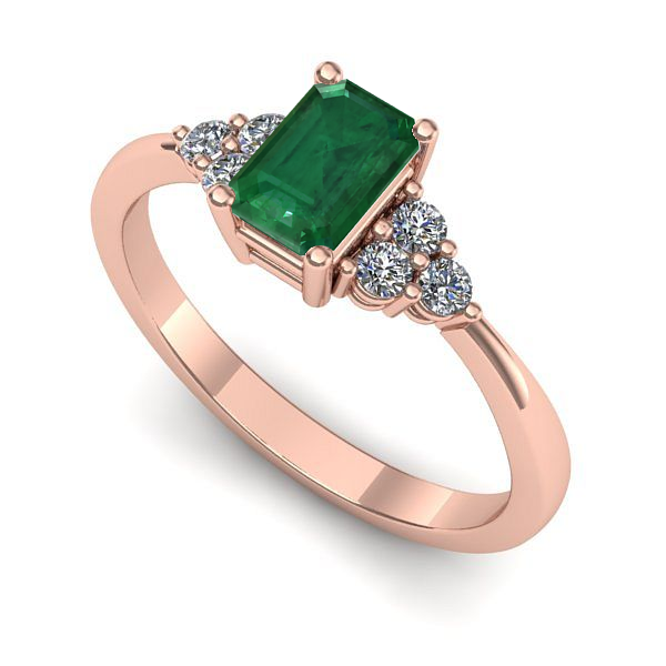 Inel de logodna din aur roz cu smarald