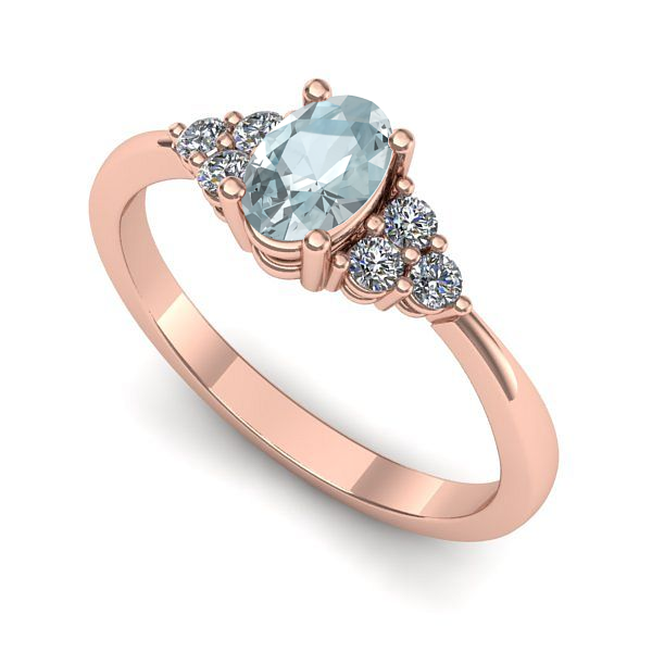 Inel de logodna din aur roz cu aquamarin