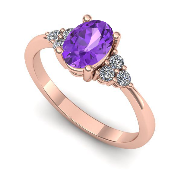 Inel logodna din aur roz cu ametist