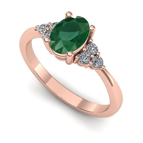 Inel de logodna din aur roz cu smarald