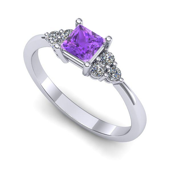 Inel logodna din aur alb cu ametist