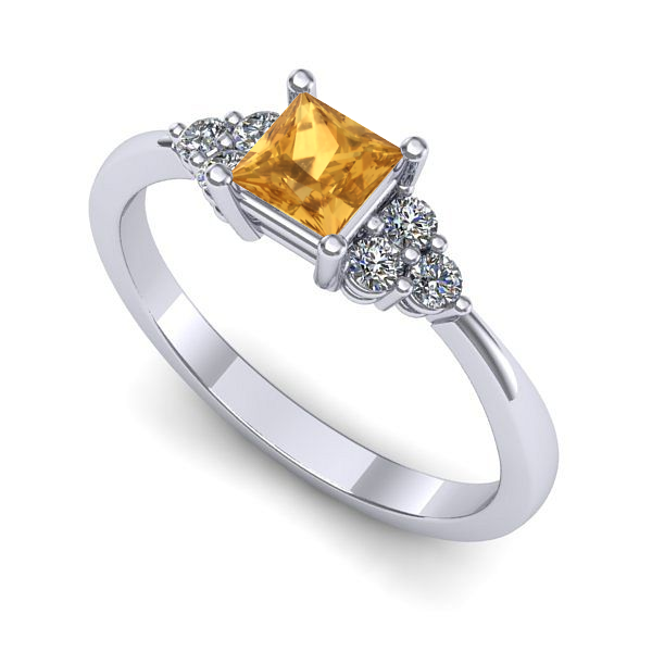 Inel logodna din aur alb cu citrin