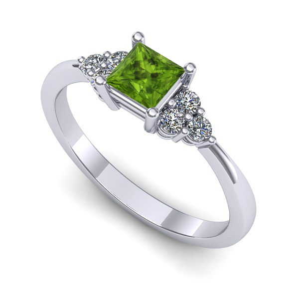 Inel logodna din aur alb cu peridot