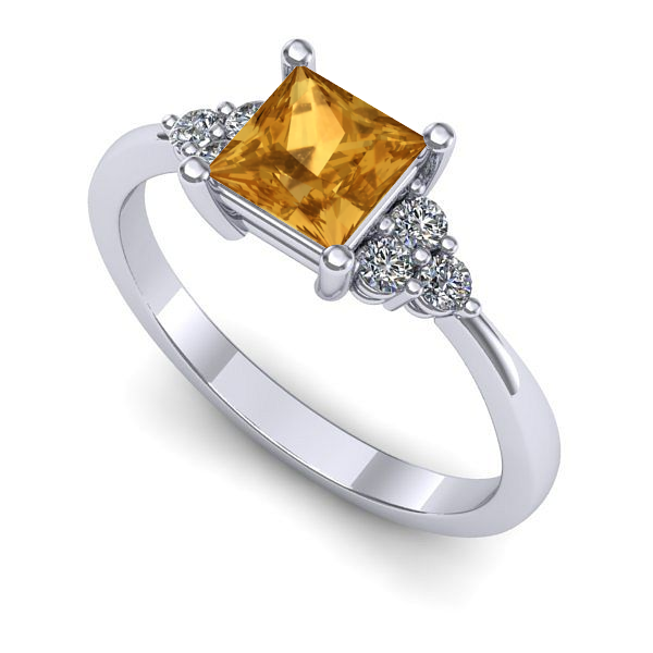 Inel logodna din aur alb cu citrin