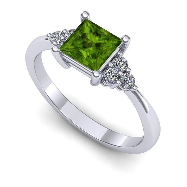 Inel logodna din aur alb cu peridot