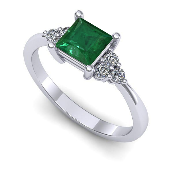 Inel de logodna din aur alb cu smarald