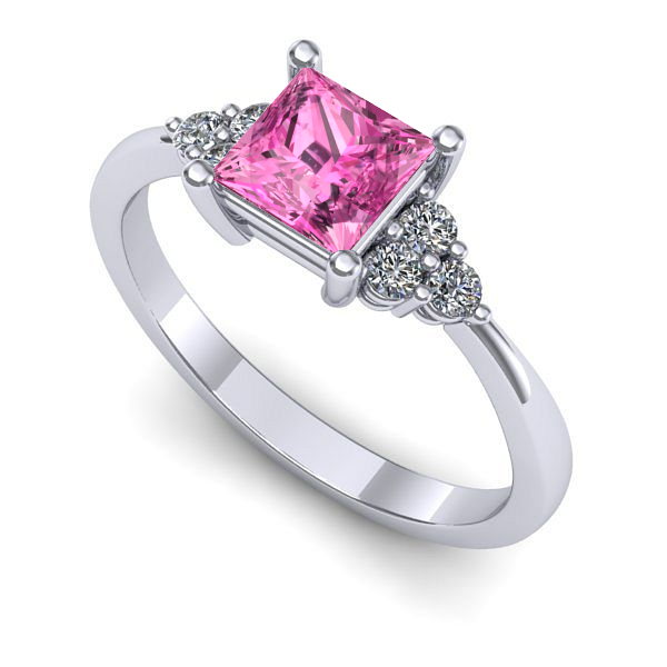 Inel logodna din aur alb cu safir roz