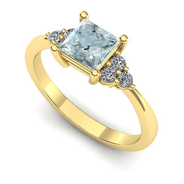 Inel de logodna din aur galben cu aquamarin