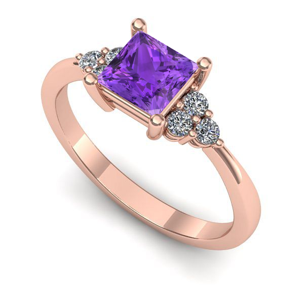 Inel logodna din aur roz cu ametist