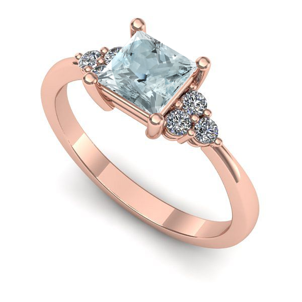 Inel de logodna din aur roz cu aquamarin