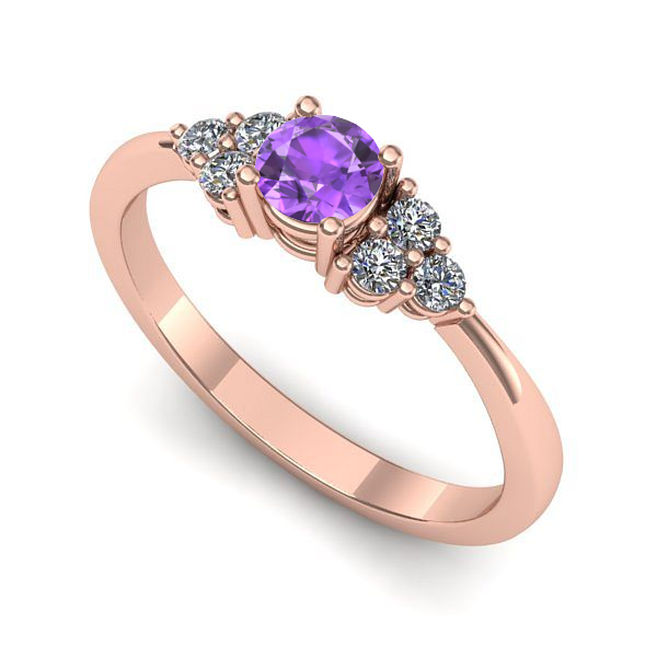 Inel logodna din aur roz cu ametist