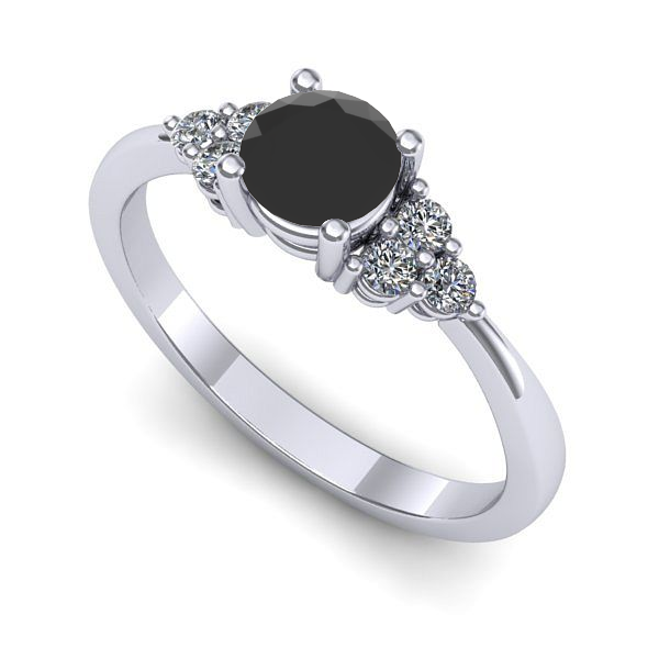 Inel de logodna din aur alb cu diamant negru