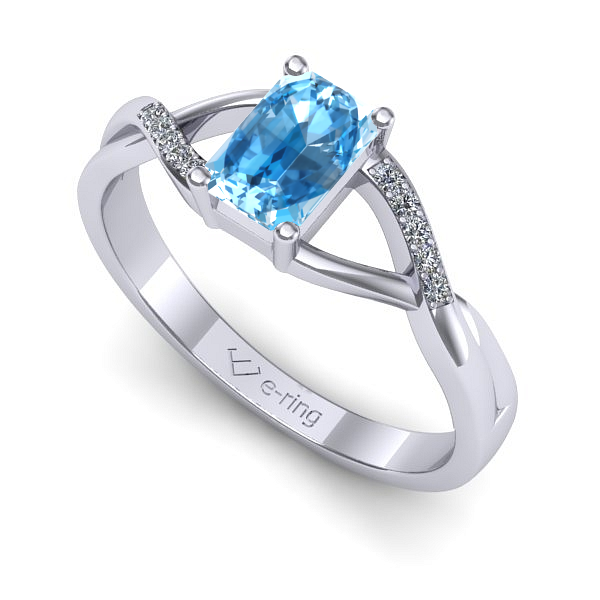 Inel de logodna din aur alb cu topaz blue